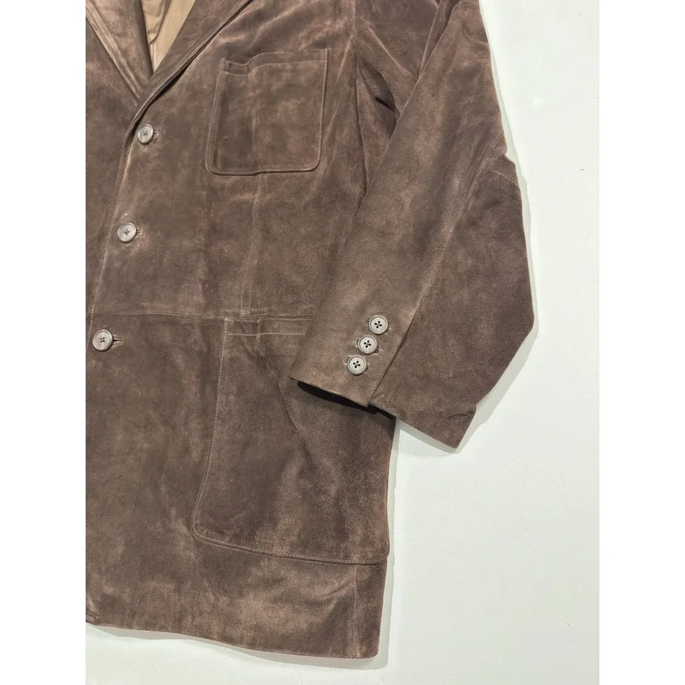 Roundtree & Yorke Mens Long Brown Suede Leather Jacket Coat Trench Size XXL City